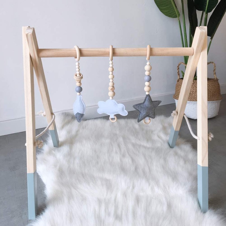 Playtime littlehelper Montessori Toys & Products | Eco-Friendly Montessori 100% Natural Pine Wooden Baby Gym | Foldable | Natural & Grey | 3M+