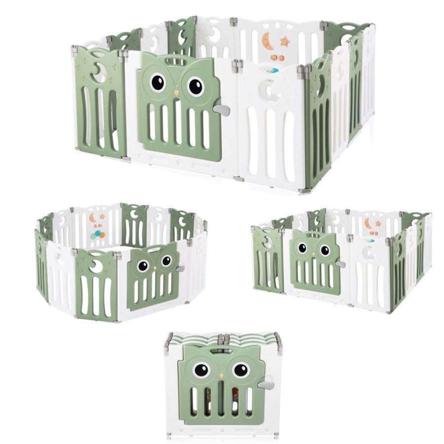 Baby & Nursery littlehelper Baby Playpens | 14 Panel Non-Toxic Bpa-Free Recyclable Foldable Baby Playpen And Ball Pool | Modular | Sage Green & White