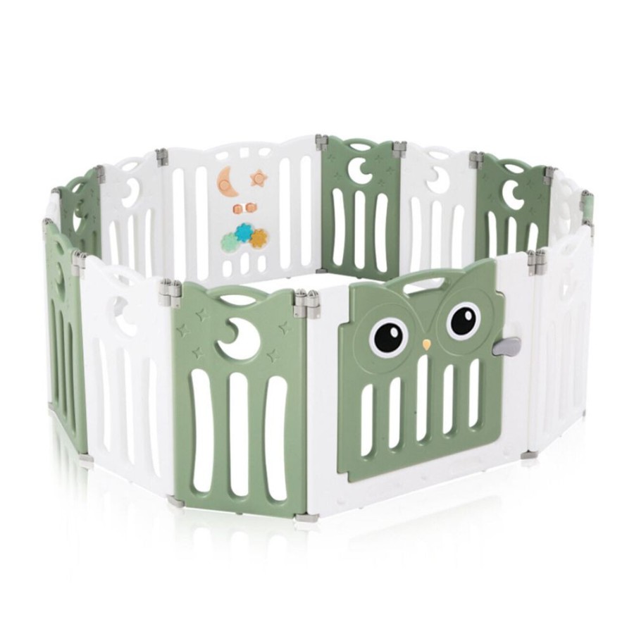 Baby & Nursery littlehelper Baby Playpens | 14 Panel Non-Toxic Bpa-Free Recyclable Foldable Baby Playpen And Ball Pool | Modular | Sage Green & White