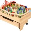 Toddler Furniture & Accessories littlehelper | Deluxe Beech Wood Montessori Wooden Train Set | 2-In-1 Wooden Train Table | 100Pc Train Set