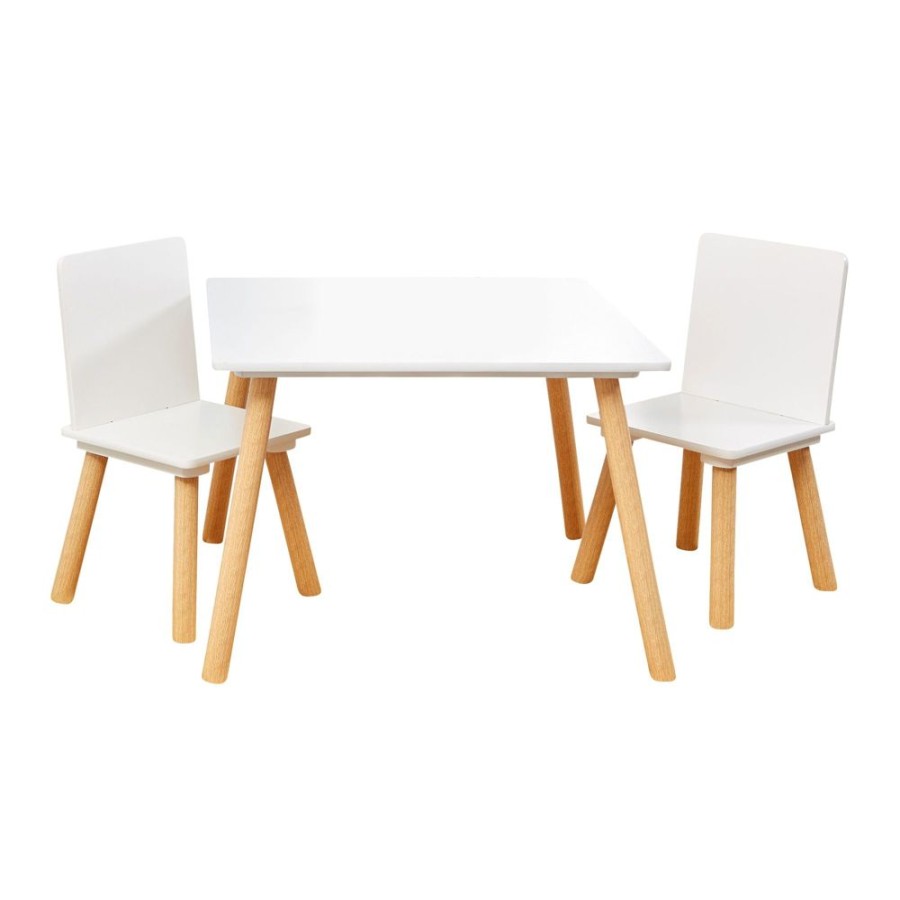 Toddler Furniture & Accessories littlehelper | Montessori Scandi-Design Scratch-Resistant White And Pine Wood Table 2 Chairs Set | 2 Years+