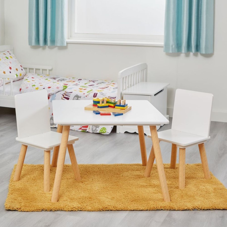 Toddler Furniture & Accessories littlehelper | Montessori Scandi-Design Scratch-Resistant White And Pine Wood Table 2 Chairs Set | 2 Years+