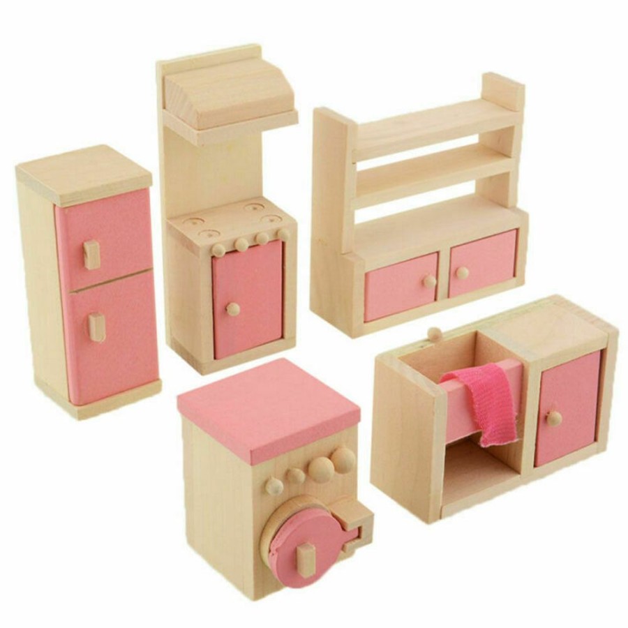 Playtime littlehelper Dollhouses | Montessori Dollhouse Furniture Sets| Natural & Pink | Choice Of Room Sets