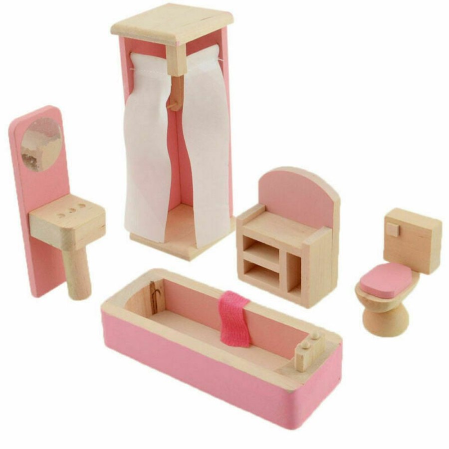 Playtime littlehelper Dollhouses | Montessori Dollhouse Furniture Sets| Natural & Pink | Choice Of Room Sets