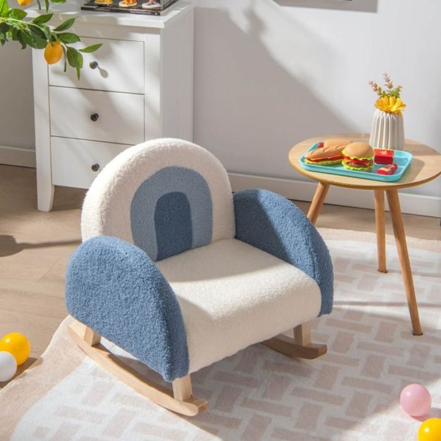 Toddler Furniture & Accessories littlehelper | Eco Wood Frame | Spine Supporting Deluxe Super Soft Teddy Plush Rocking Chair Blue