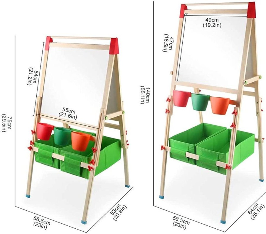 Playtime littlehelper | Deluxe Height Adjustable Kids Eco-Pine Easel | Blackboard Magnetic Whiteboard With 30 Pc Accessory Kit | Storage | 3-10 Years