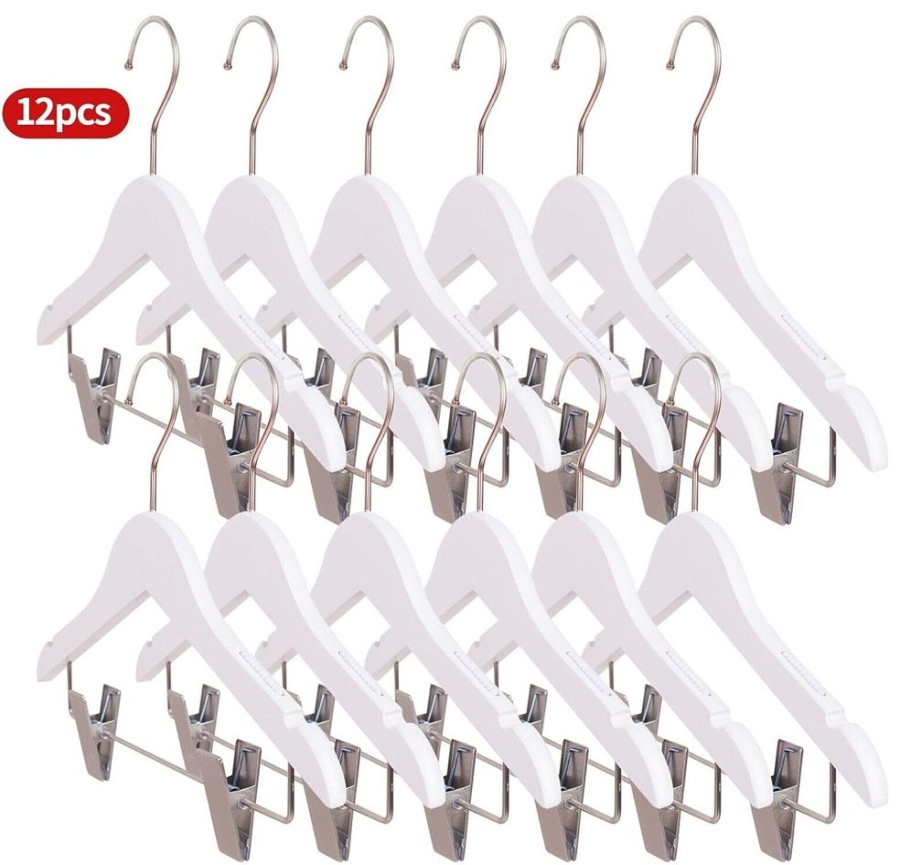 Toddler Furniture & Accessories littlehelper | 12 Children'S Anti-Slip Eco-Conscious Wooden Hangers With Soft Grip Clips | White