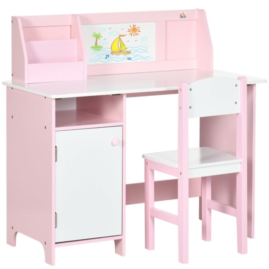 Toddler Furniture & Accessories littlehelper | Montessori Children'S Homework Desk | Bookshelf | Storage & Chair | Pink & White | 3-8 Years