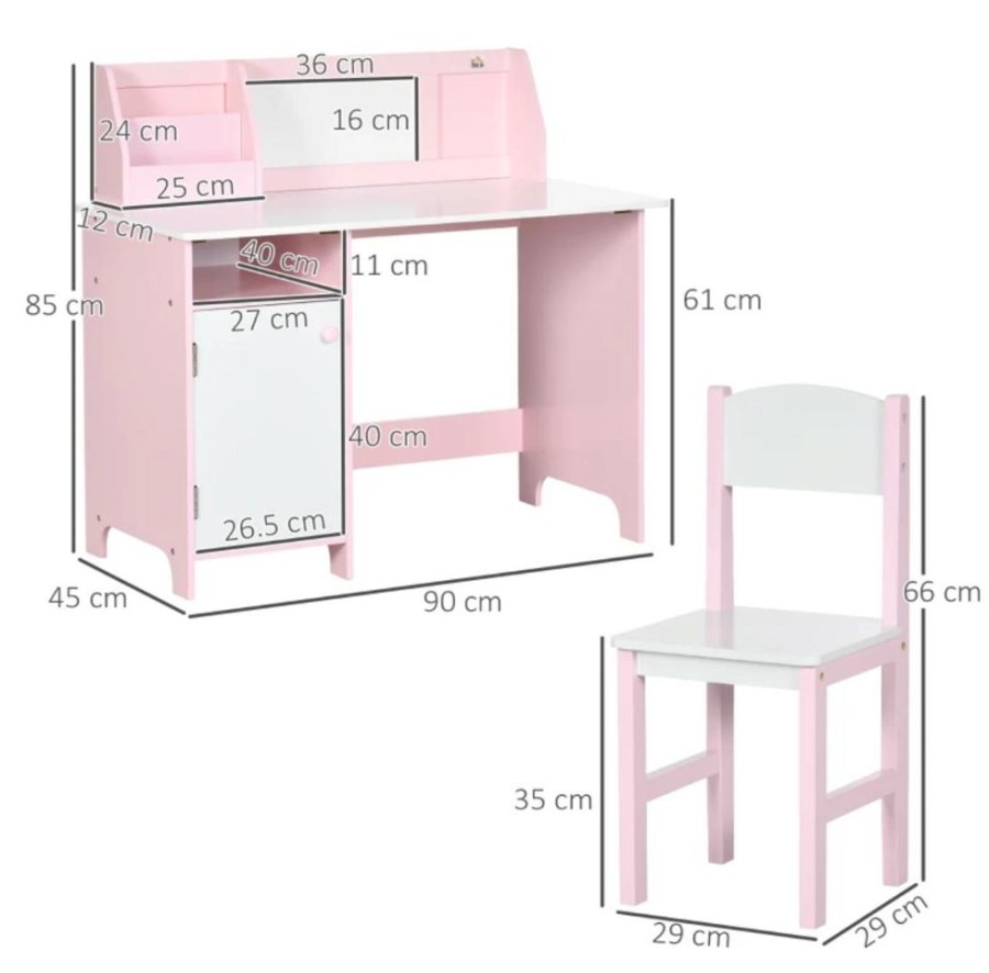 Toddler Furniture & Accessories littlehelper | Montessori Children'S Homework Desk | Bookshelf | Storage & Chair | Pink & White | 3-8 Years