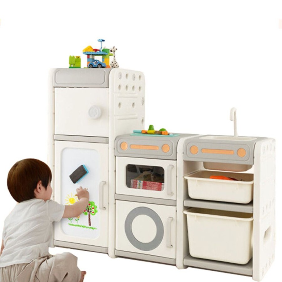 Playtime littlehelper Toy Kitchens | 3-In-1 Large Montessori Toy Kitchen | Magnetic White Board | Toy Storage Unit