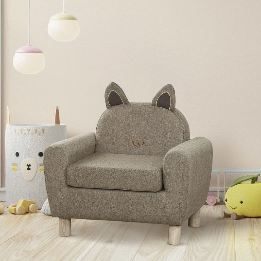 Toddler Furniture & Accessories littlehelper | Children'S Cat Design Deluxe Single Armchair | Linen-Look | Biscuit | 3-8 Years