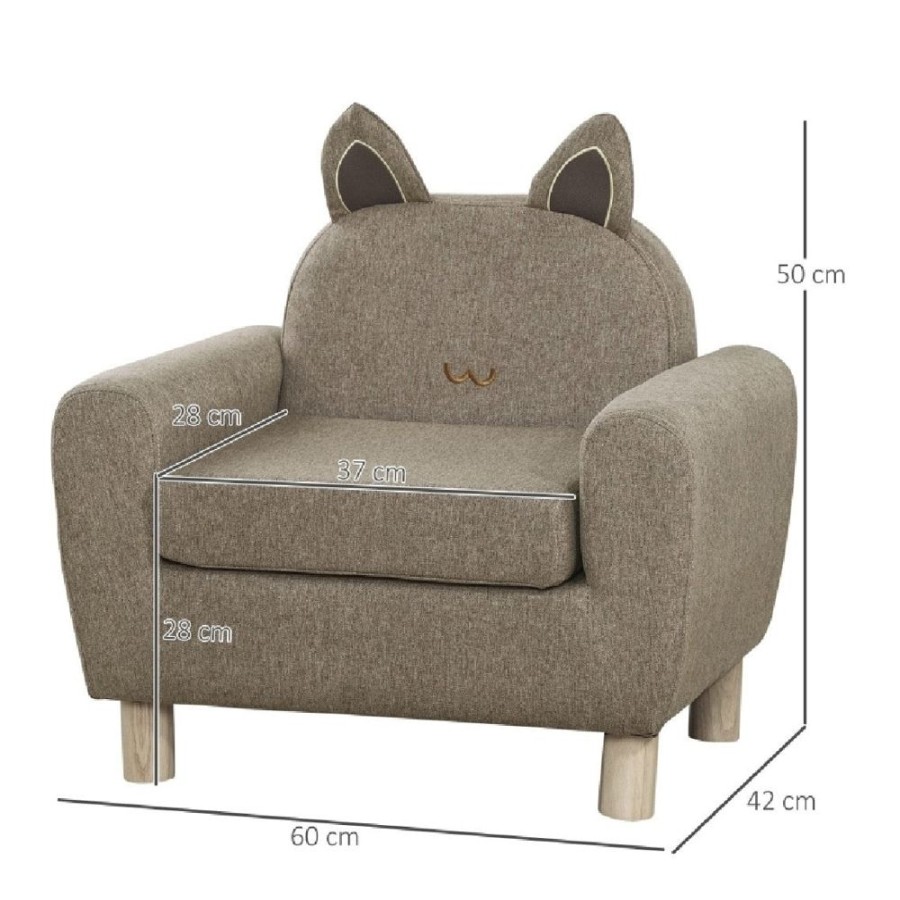 Toddler Furniture & Accessories littlehelper | Children'S Cat Design Deluxe Single Armchair | Linen-Look | Biscuit | 3-8 Years