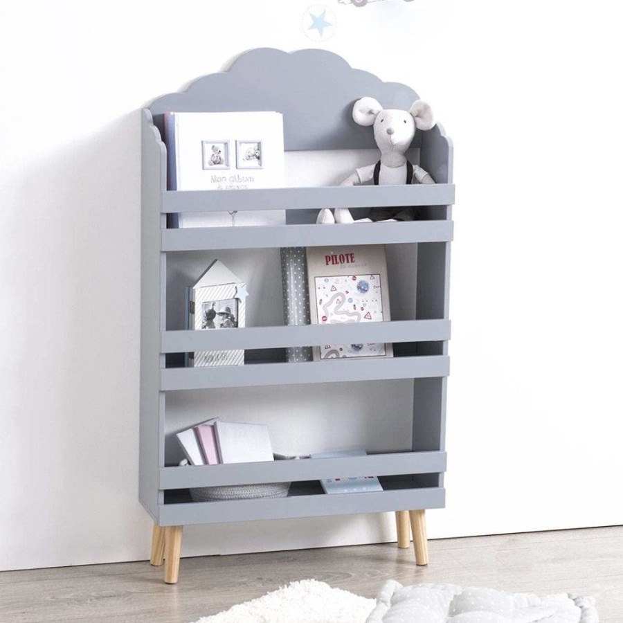 Toddler Furniture & Accessories littlehelper | Children'S Wood Montessori 3 Tier Bookcase | Cloud Design | Grey | 1M High