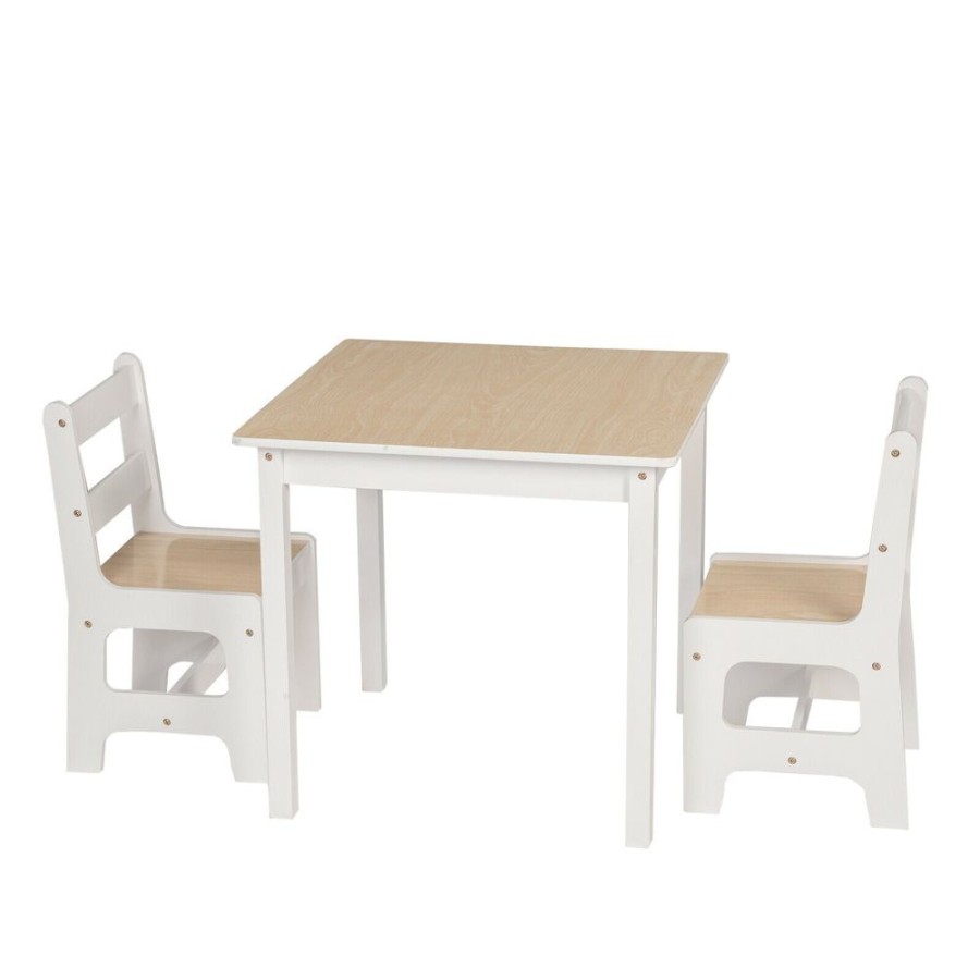 Toddler Furniture & Accessories littlehelper | Kids Contemporary Chunky Natural Finish Wooden Table And Chairs Set | White Or Cream