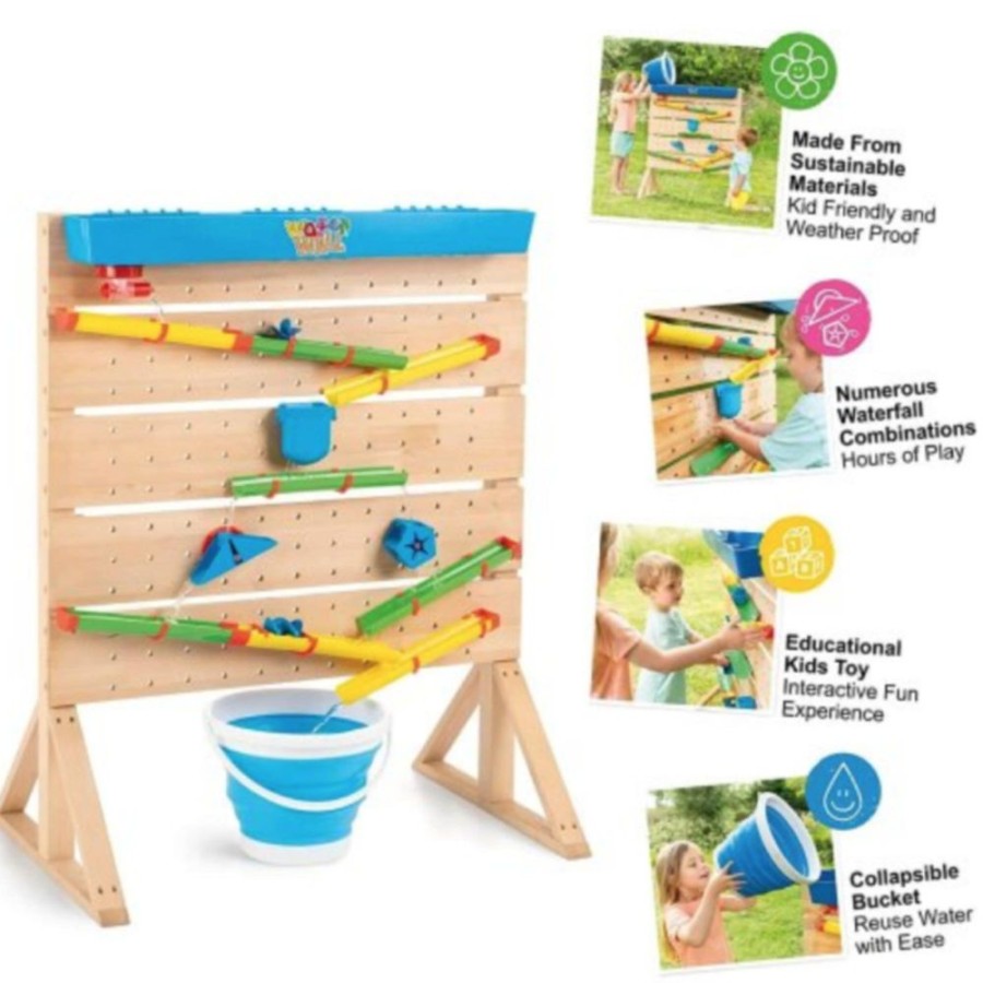 Playtime littlehelper Toy Kitchens | Montessori Outdoor Eco Wood Water Wall | Sand And Water Play With Accessories | 3 Years+