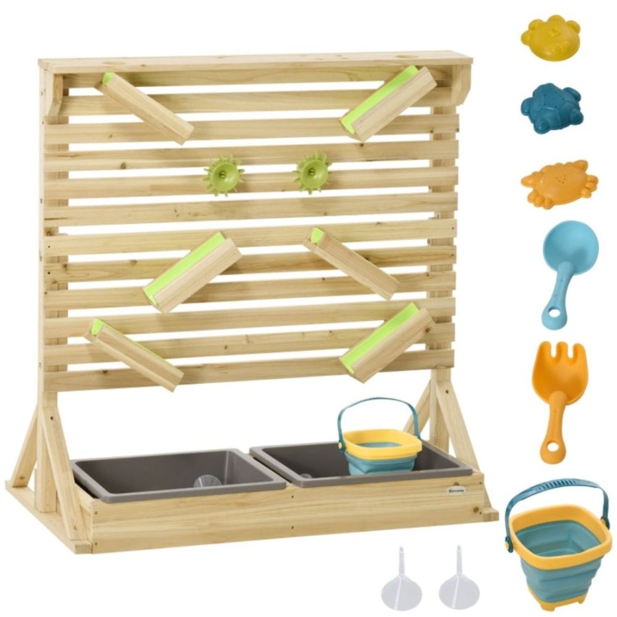 Playtime littlehelper Montessori Toys & Products | Montessori Eco Natural Fir Wood Water Wall | Sand And Water Play With 18 Accessories | 3 Years+