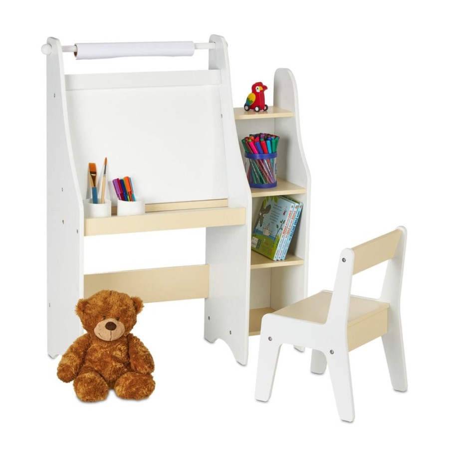 Toddler Furniture & Accessories littlehelper | 5-In-1 Montessori Compact Kids Desk | Easel | Sling Bookcase | Bookshelf | Storage & Stool | White | 3 Years+