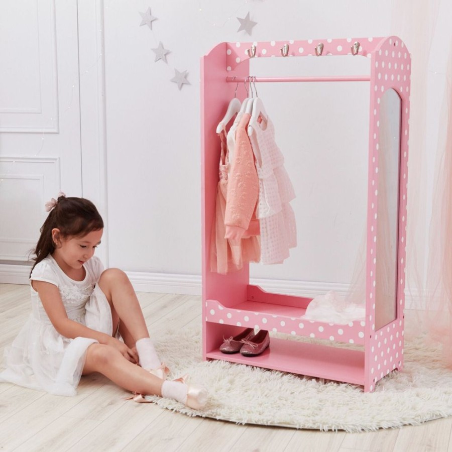 Baby & Nursery littlehelper Toy Box | Montessori Dress Up Rail | 2 Tier Shelves With Mirror & Shoe Space | Pink | 1.02M