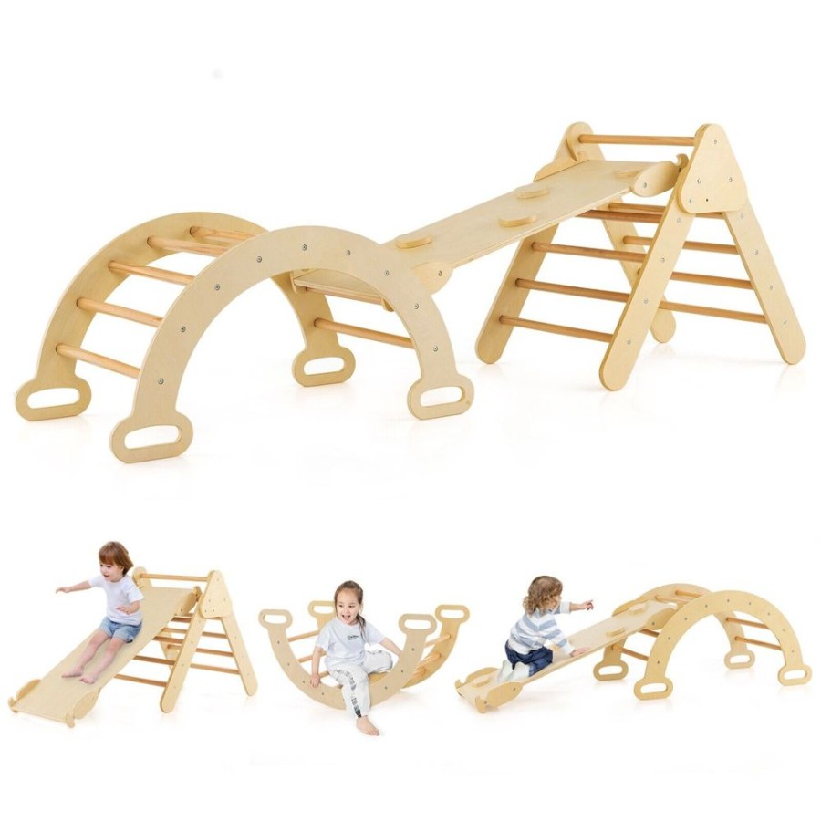 Playtime littlehelper Kids Climbing Frames | 6-In-1 Children'S Eco Wood Climbing Frame | Montessori Pikler Set | Arch | Rocker | Slide | Climbing Triangle | Den