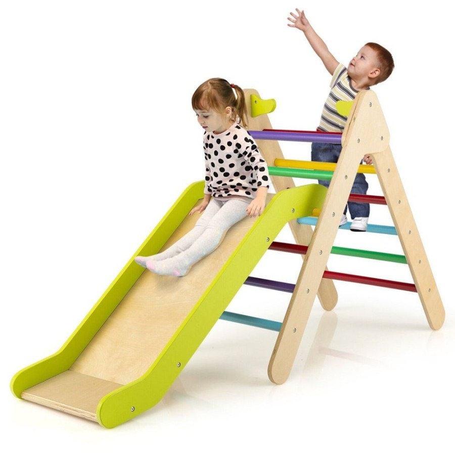 Playtime littlehelper Activity Toys | 2-In-1 Children'S Eco Wood Climbing Frame | Montessori Pikler Triangle, Slide & Climber