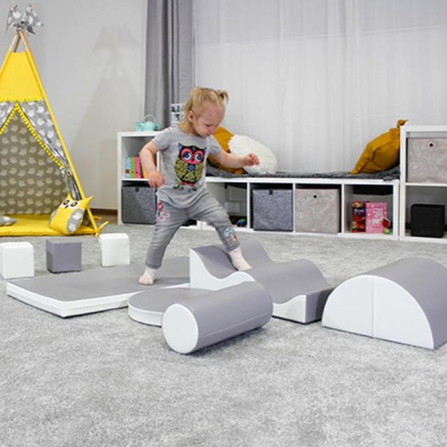 Baby & Nursery littlehelper Toys | Montessori Xl Set Soft Play Equipment | 8 Piece Climb & Slide Foam Play Set | Grey & White | 6M+