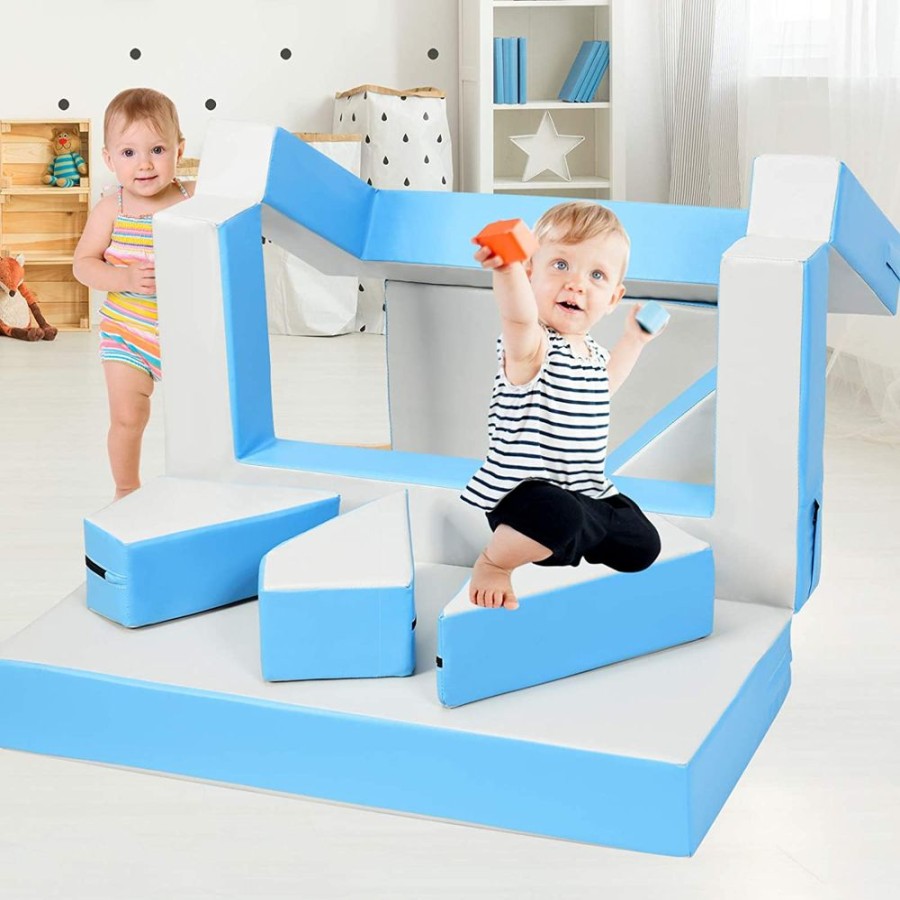 Playtime littlehelper Kids Climbing Frames | Montessori 4-In-1 Soft Play Equipment | 8 Piece Foam Play Set | Bed, Sofa & Table | Blues | 12M+