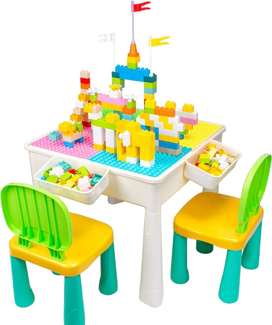 Toddler Furniture & Accessories littlehelper | 5-In-1 Height-Adjustable Montessori Sand & Water Activity Table | 2 Chairs With 100 Pc Blocks & Marble Run | 3 Years+