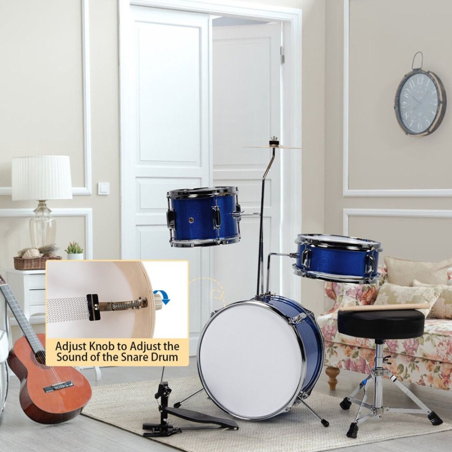 Baby & Nursery littlehelper Baby Gifts | 3 Piece Drum Set | Junior Kids Drum Kit With Sticks & Adjustable Stool | Blue