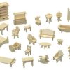 Playtime littlehelper Wooden Toys | Montessori 34 Piece Dollhouse Furniture Set | Self Assembly Fun | Natural