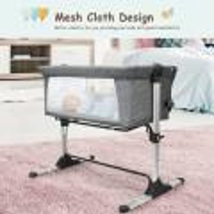 Baby & Nursery littlehelper Travel Cots & Playpens | Adjustable Height | Next-To-Me Baby Crib | Travel Cot With Mattress | Warm Grey