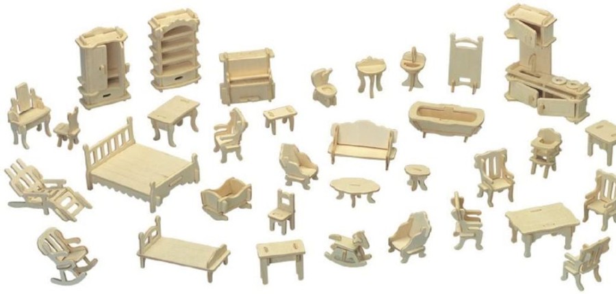 Playtime littlehelper Dollhouses | Montessori 34 Piece Dollhouse Furniture Set | Self Assembly Fun | Natural