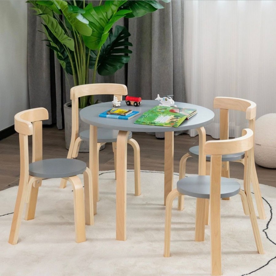 Toddler Furniture & Accessories littlehelper | Children'S Wooden Table And 4 Chair Set | Curved Design | Birch & Grey