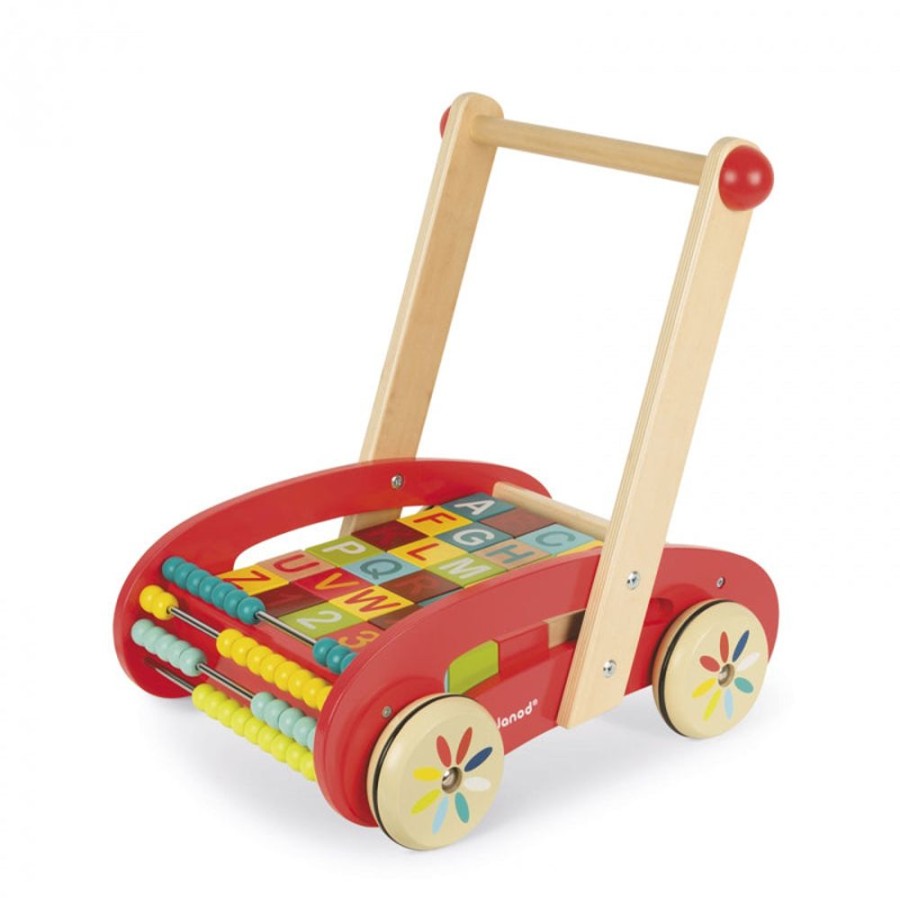 Playtime littlehelper Wooden Toys | Wooden Baby Walker Push-Along | Abc Buggy Trolley With 30 Blocks | 12M+