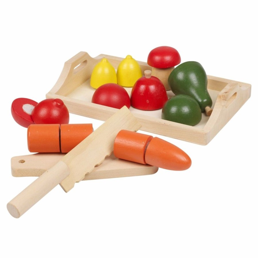 Playtime littlehelper Wooden Toys | 9 Piece Montessori Eco Wooden Play Food | Wooden Toy Food | Cutting Board, Tray & Fruit | 3 Years+