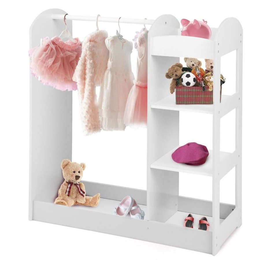 Baby & Nursery littlehelper Toy Box | 3-In-1 Montessori Dress Up Rail | 4 Shelves With Mirror & Storage | Or | 1M High