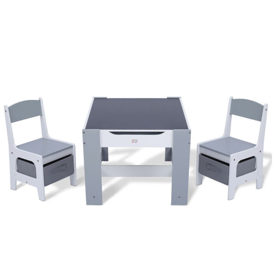 Toddler Furniture & Accessories littlehelper | Kids 3-In-1 Table & Chairs | Reversible Top | Blackboard | Whiteboard Grey With Storage Drawers