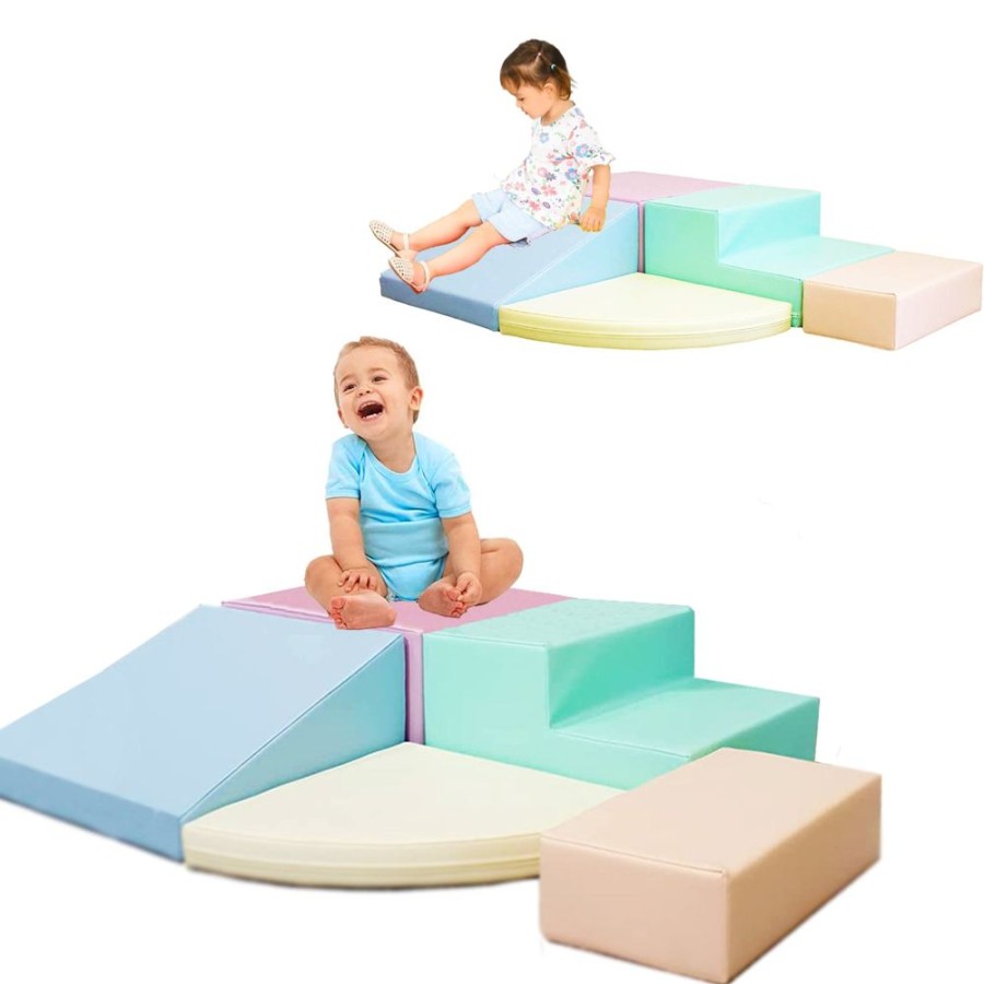 Baby & Nursery littlehelper Baby Play Gyms | Montessori Soft Play Equipment | 5 Piece Climb & Slide Foam Play Set | Pastel Colours | 6M+