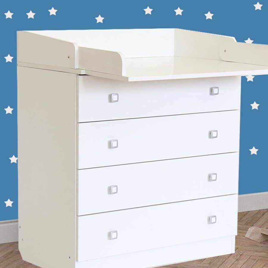 Baby & Nursery littlehelper Changing Units | Baby Changing Unit With Adjustable Changing Top | 4 Drawers | Modern Design | 92 X 80 X 47Cm | White