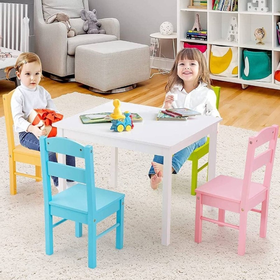 Toddler Furniture & Accessories littlehelper | Children'S Eco White Wooden Table & 4 Chairs Set | New Zealand Pine | 3-8 Years