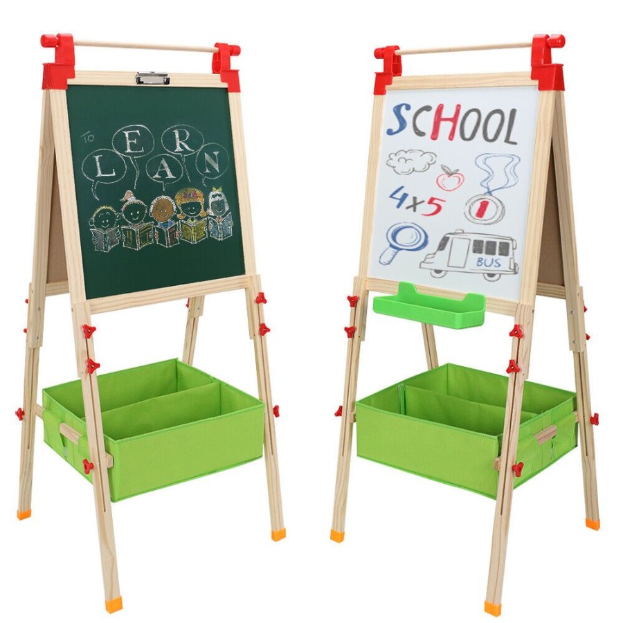 Playtime littlehelper | Kids Height Adjustable Eco Pine Wood Blackboard & Whiteboard With Accessory Kit | Storage | 3-10 Years