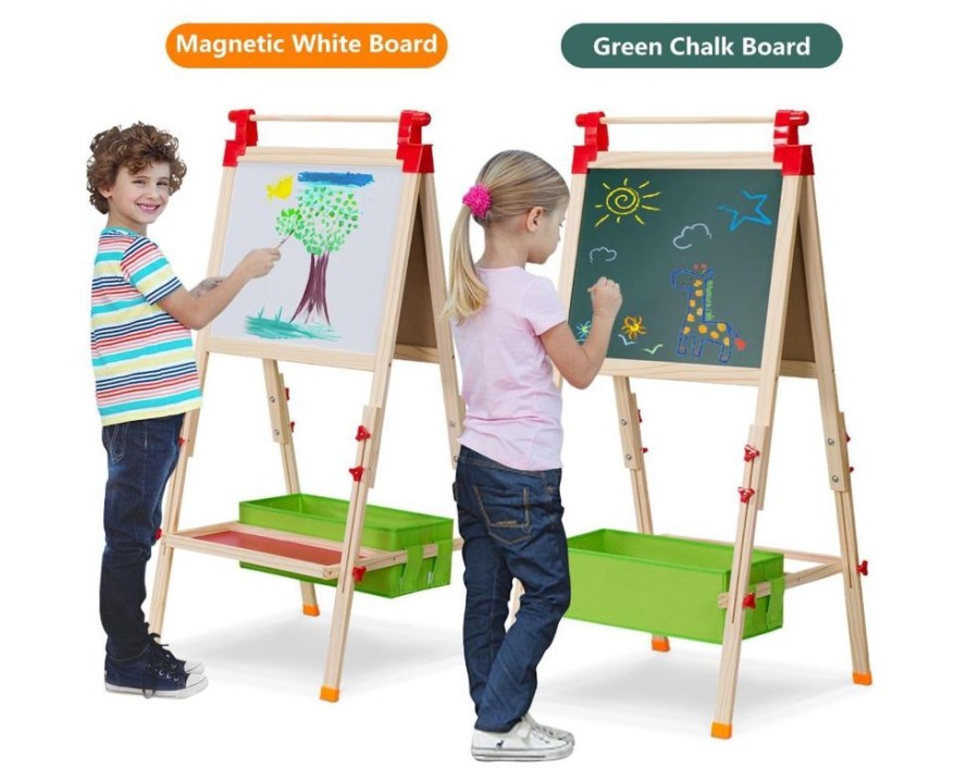 Playtime littlehelper | Kids Height Adjustable Eco Pine Wood Blackboard & Whiteboard With Accessory Kit | Storage | 3-10 Years