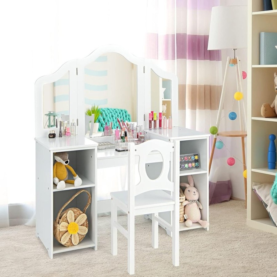 Toddler Furniture & Accessories littlehelper | Montessori 2-In-1 Homework Desk & Vanity Dressing Table & Chair| Bureau | Storage | White | 3-10 Years