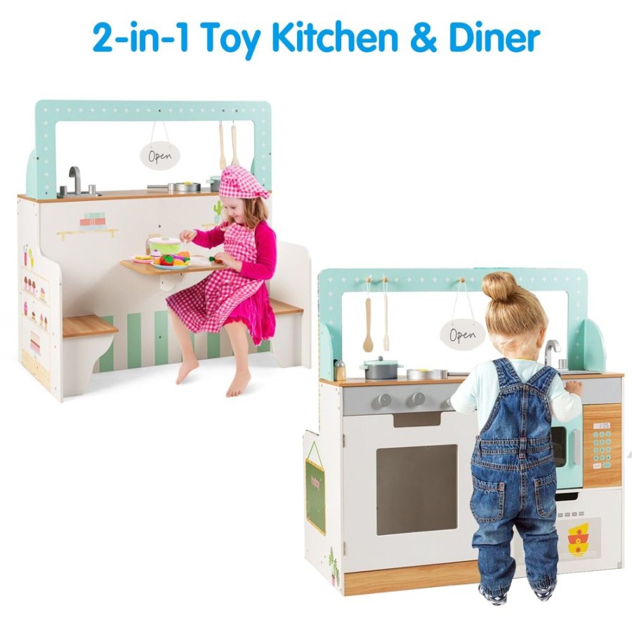 Playtime littlehelper Role Play Toys | Deluxe 2-In-1 Montessori Retro Toy Kitchen & Diner | Large Number Of Features & Accessories