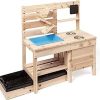 Playtime littlehelper Role Play Toys | Montessori Eco Friendly Natural 3-In-1 Wooden Mud Kitchen | Sandpit | Water Wall | Toy Kitchen | 18M+