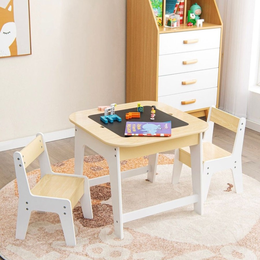 Toddler Furniture & Accessories littlehelper | White Wooden Kids Table And 2 Chairs Set | Double Sided Table Top | Storage