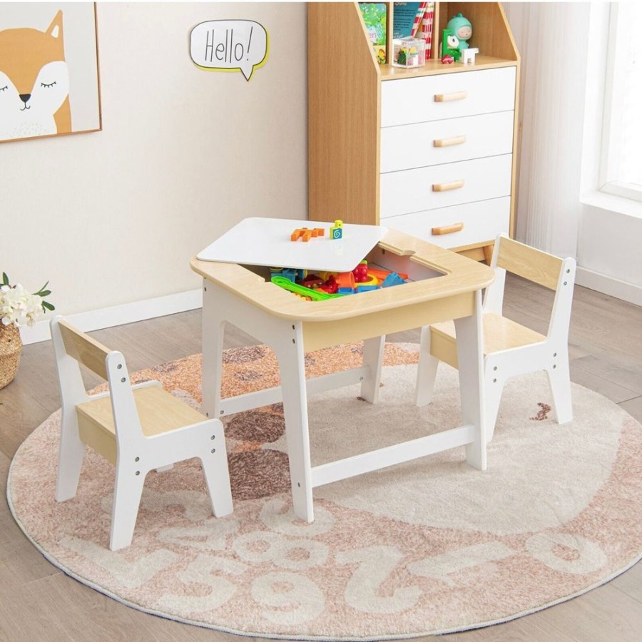 Toddler Furniture & Accessories littlehelper | White Wooden Kids Table And 2 Chairs Set | Double Sided Table Top | Storage