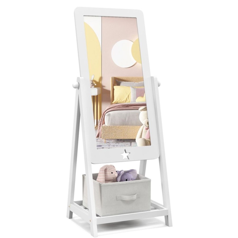 Toddler Furniture & Accessories littlehelper | White Children'S Mirror | Freestanding Tilting Mirror With Storage Shelf & Bin | 3-8 Years