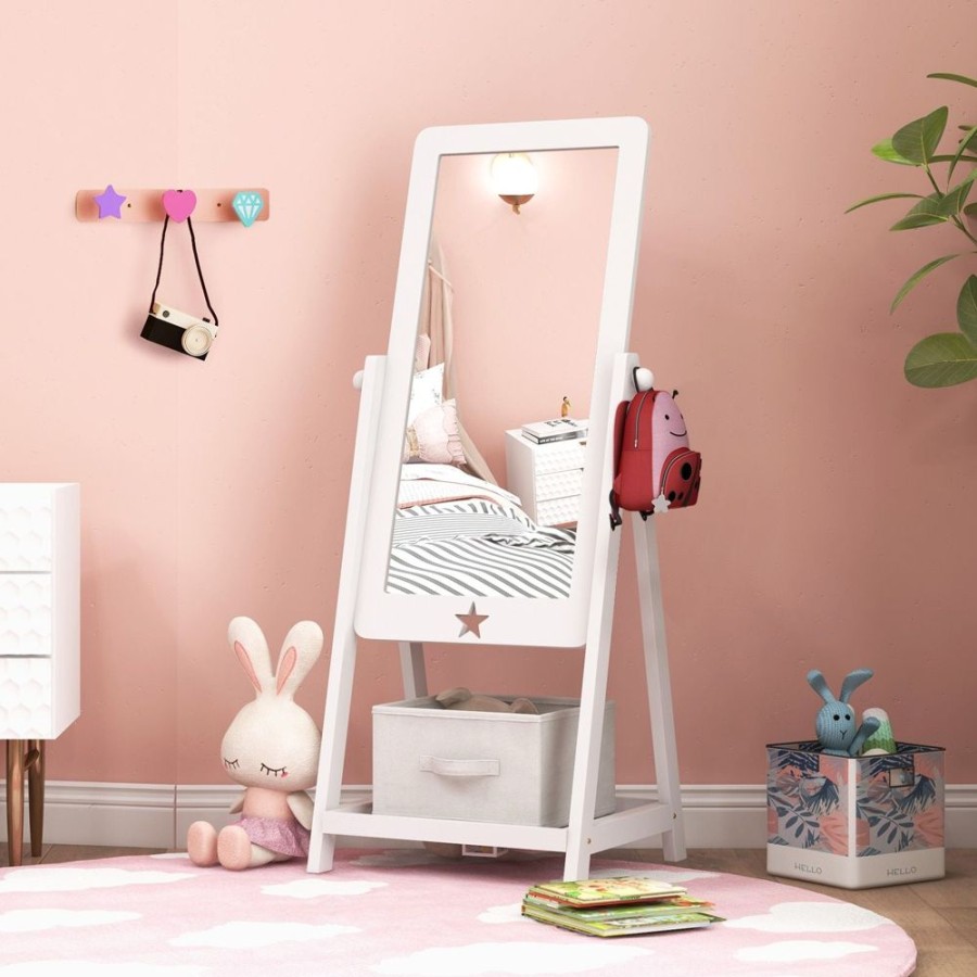 Toddler Furniture & Accessories littlehelper | White Children'S Mirror | Freestanding Tilting Mirror With Storage Shelf & Bin | 3-8 Years