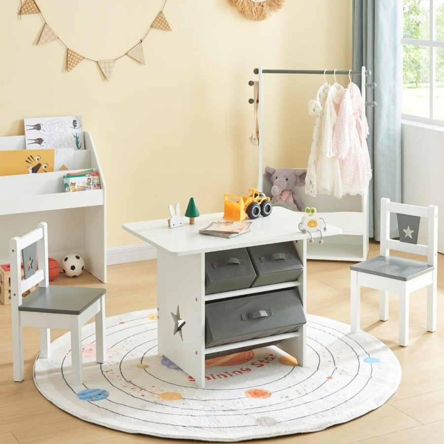 Playtime littlehelper Montessori Toys & Products | Montessori Scratch-Resistant Table & 2 Chairs Set | Large Storage Drawers | White & Grey