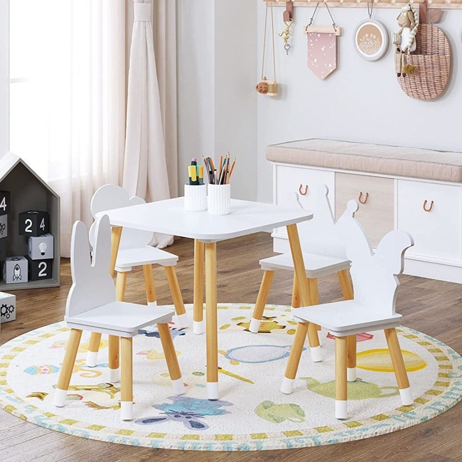 Toddler Furniture & Accessories littlehelper | Childrens Montessori Eco-Conscious Pine Wood Table & 4 Chairs | White & Natural Pine